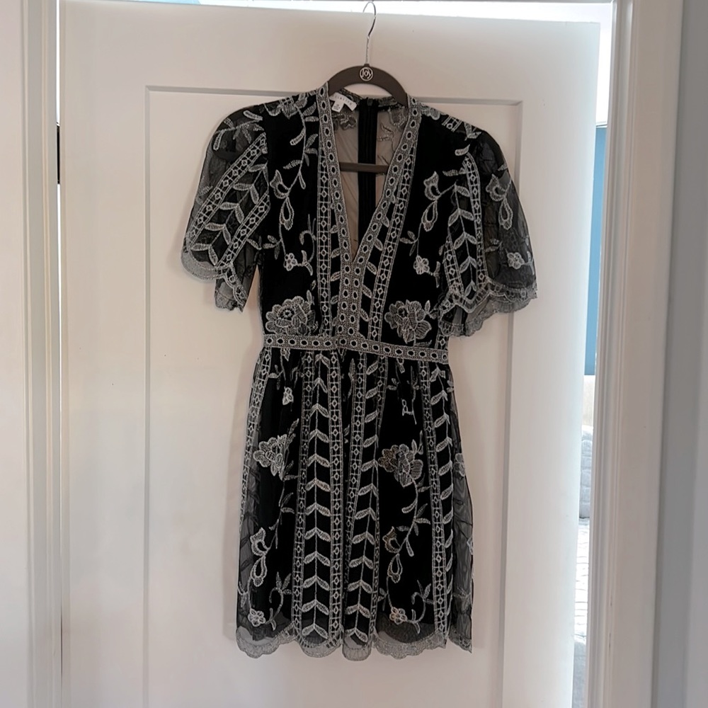 Socialite, XS, bohemian a-line black dress with silver embroidery, like new